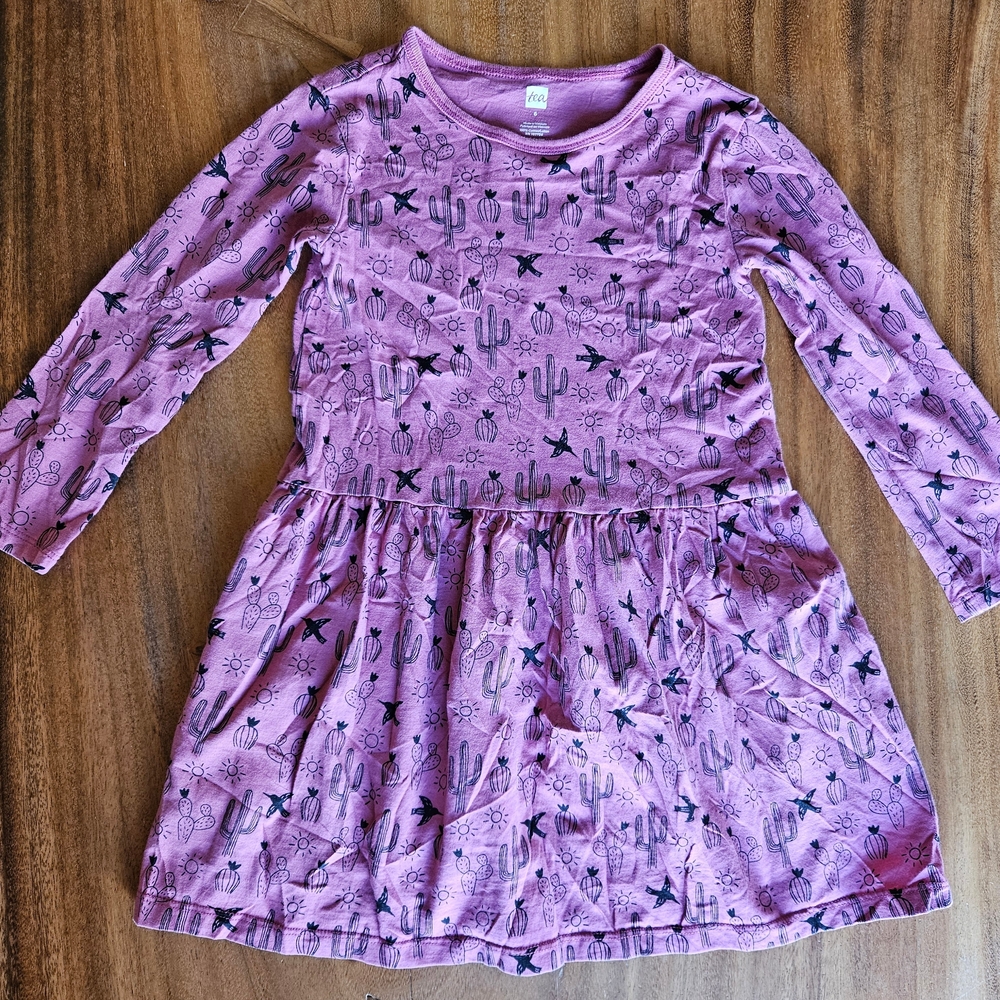Tea Collection Size 6 Dress Pink Long-Sleeve Desert Cactus Sun Graphic